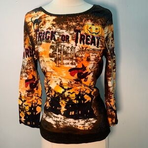 NWOT Halloween Trick Or Treat Top Size M cotton sequined